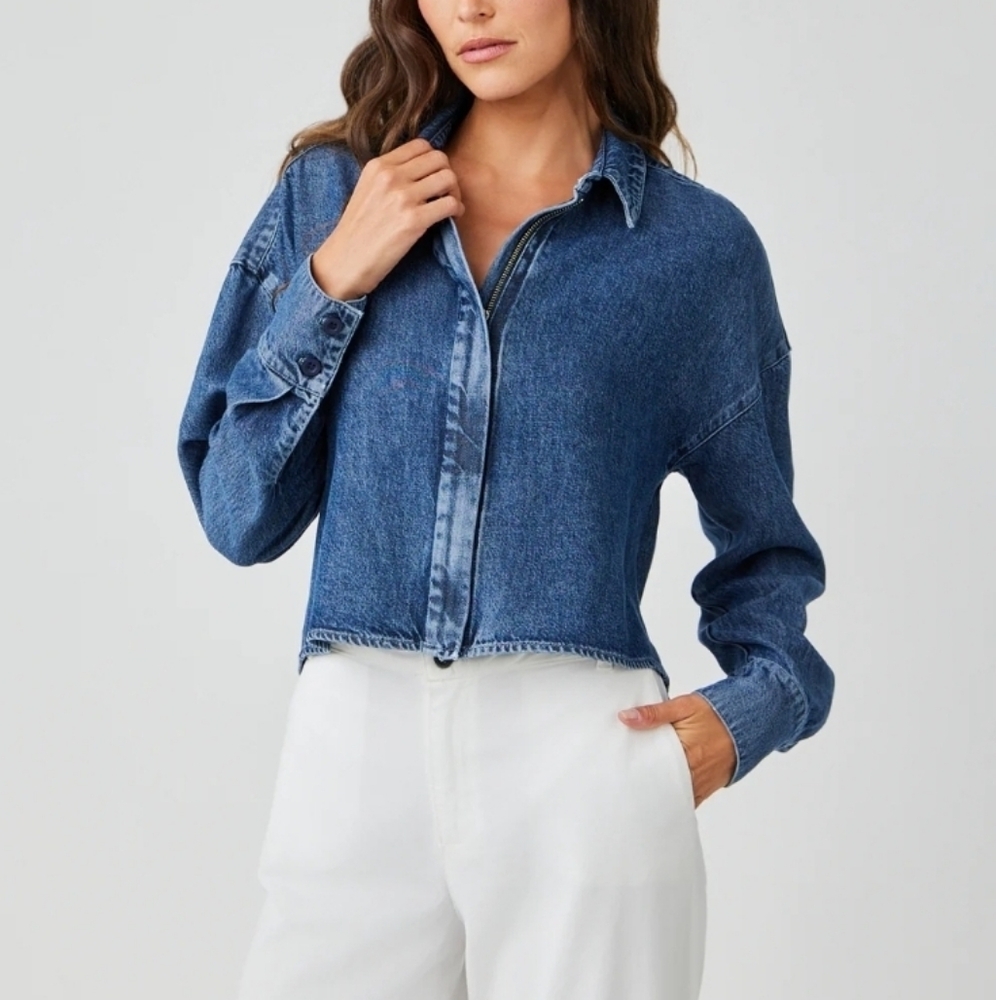 Bella Dahl Womens Cropped Denim Shirt Jacket Size Small NWT $158 - Picture 3 of 14